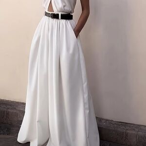 Chic White Palazzo Jumpsuit with Black Belt